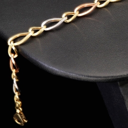 Exklusives Armband aus 585er (14k) Tricolor Gold (Gelbgold, Roségold und Weißgold) -  ca. 20cm, ca.  5,5mm