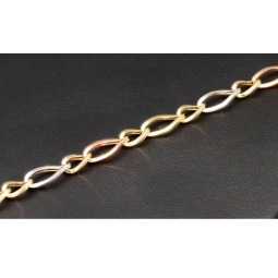 Exklusives Armband aus 585er (14k) Tricolor Gold (Gelbgold, Roségold und Weißgold) -  ca. 20cm, ca.  5,5mm