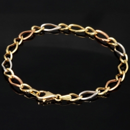 Exklusives Armband aus 585er (14k) Tricolor Gold (Gelbgold, Roségold und Weißgold) -  ca. 20cm, ca.  5,5mm