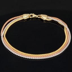 Dreireihiges 14K Tricolor Gold-Armband – Eleganz in drei Goldtönen 585er (14k) Gelbgold, Roségold und Weißgold ca. 19cm lang