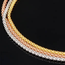 Dreireihiges 14K Tricolor Gold-Armband – Eleganz in drei Goldtönen 585er (14k) Gelbgold, Roségold und Weißgold ca. 19cm lang