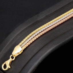 Dreireihiges 14K Tricolor Gold-Armband – Eleganz in drei Goldtönen 585er (14k) Gelbgold, Roségold und Weißgold ca. 19cm lang