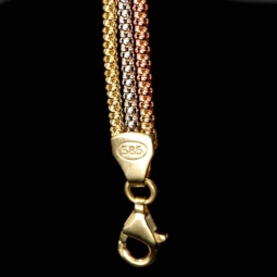 Dreireihiges 14K Tricolor Gold-Armband – Eleganz in drei Goldtönen 585er (14k) Gelbgold, Roségold und Weißgold ca. 19cm lang