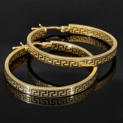 Creolen aus 14 Karat 585 Gold mit feinem Greco-Muster – zeitlos & stilvoll