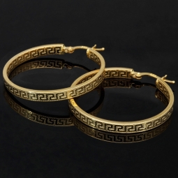 Creolen aus 14 Karat 585 Gold mit feinem Greco-Muster – zeitlos & stilvoll