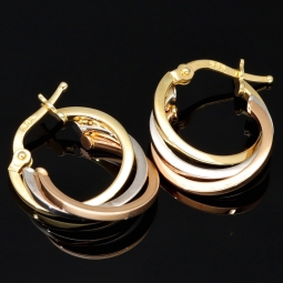 Tricolor Gold-Creolen – Eleganz in drei Goldtönen aus 585er 14K Gold (Gelbgold, Roségold und Weißgold)