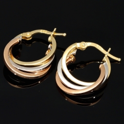 Tricolor Gold-Creolen – Eleganz in drei Goldtönen aus 585er 14K Gold (Gelbgold, Roségold und Weißgold)