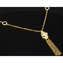 Exklusive Goldkette / Collier mit Pantherkopf-Anhänger mit Zirkoniabesatz aus 14K 585 Gold (Gelbgold)