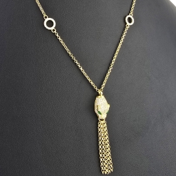 Exklusive Goldkette / Collier mit Pantherkopf-Anhänger mit Zirkoniabesatz aus 14K 585 Gold (Gelbgold)