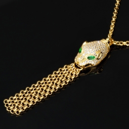 Exklusive Goldkette / Collier mit Pantherkopf-Anhänger mit Zirkoniabesatz aus 14K 585 Gold (Gelbgold)