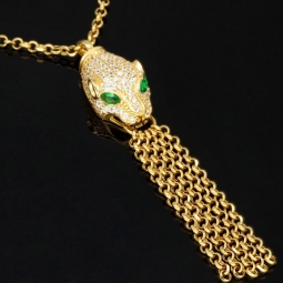 Exklusive Goldkette / Collier mit Pantherkopf-Anhänger mit Zirkoniabesatz aus 14K 585 Gold (Gelbgold)