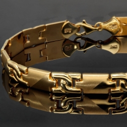 Luxuriöses Gold-Armband aus 14K 585er Gelbgold – halb matt, halb poliert (ca. 23 cm Länge und ca. 8mm Breite)