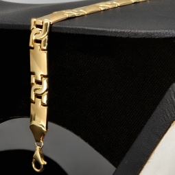 Luxuriöses Gold-Armband aus 14K 585er Gelbgold – halb matt, halb poliert (ca. 23 cm Länge und ca. 8mm Breite)
