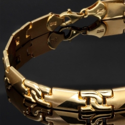 Luxuriöses Gold-Armband aus 14K 585er Gelbgold – halb matt, halb poliert (ca. 23 cm Länge und ca. 8mm Breite)