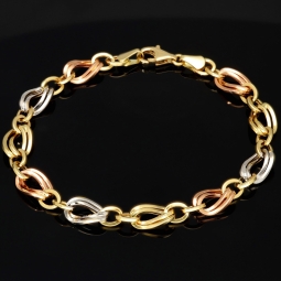 Feines Tricolor-Goldarmband für Damen – zeitlos elegant aus 585er (14k) Gold (Gelbgold, Roségold und Weißgold) ca. 20,5cm ca. 7,5mm