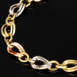 Feines Tricolor-Goldarmband für Damen – zeitlos elegant aus 585er (14k) Gold (Gelbgold, Roségold und Weißgold) ca. 20,5cm ca. 7,5mm