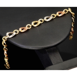 Feines Tricolor-Goldarmband für Damen – zeitlos elegant aus 585er (14k) Gold (Gelbgold, Roségold und Weißgold) ca. 20,5cm ca. 7,5mm