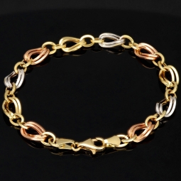Feines Tricolor-Goldarmband für Damen – zeitlos elegant aus 585er (14k) Gold (Gelbgold, Roségold und Weißgold) ca. 20,5cm ca. 7,5mm