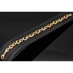 Feines Tricolor-Goldarmband für Damen – zeitlos elegant aus 585er (14k) Gold (Gelbgold, Roségold und Weißgold) ca. 20,5cm ca. 7,5mm