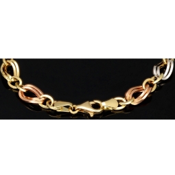 Feines Tricolor-Goldarmband für Damen – zeitlos elegant aus 585er (14k) Gold (Gelbgold, Roségold und Weißgold) ca. 20,5cm ca. 7,5mm