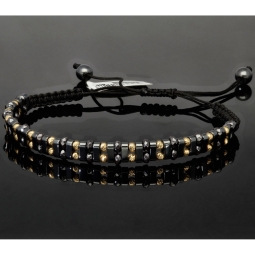 Trendiges, längenverstellbares Kugel Zug-Armband mit 26 Goldperlen in hochwertigem 585 14K und schwarzen Beads (ca. 17-23 cm )