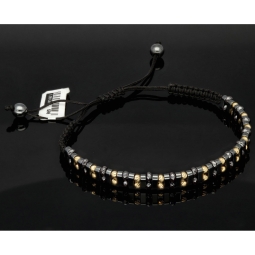 Trendiges, längenverstellbares Kugel Zug-Armband mit 26 Goldperlen in hochwertigem 585 14K und schwarzen Beads (ca. 17-23 cm )