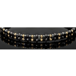Trendiges, längenverstellbares Kugel Zug-Armband mit 26 Goldperlen in hochwertigem 585 14K und schwarzen Beads (ca. 17-23 cm )