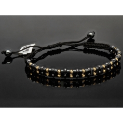 Trendiges, längenverstellbares Kugel Zug-Armband mit 26 Goldperlen in hochwertigem 585 14K und schwarzen Beads (ca. 17-23 cm )