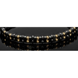Trendiges, längenverstellbares Kugel Zug-Armband mit 26 Goldperlen in hochwertigem 585 14K und schwarzen Beads (ca. 17-23 cm )