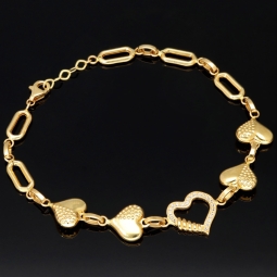 Längenverstellbares und verspieltes Herz-Armband aus 585 14K Gelbgold in ca. 18,5cm - 20 cm Länge mit Zirkoniabesatz