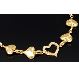 Längenverstellbares und verspieltes Herz-Armband aus 585 14K Gelbgold in ca. 18,5cm - 20 cm Länge mit Zirkoniabesatz