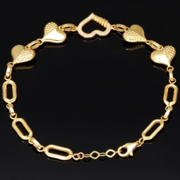 Längenverstellbares und verspieltes Herz-Armband aus 585 14K Gelbgold in ca. 18,5cm - 20 cm Länge mit Zirkoniabesatz