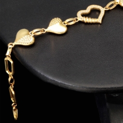 Längenverstellbares und verspieltes Herz-Armband aus 585 14K Gelbgold in ca. 18,5cm - 20 cm Länge mit Zirkoniabesatz