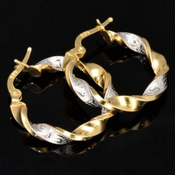 Elegante Twist-Creolen mit filigranem Greco-Design aus edlem 585 / 14K Bicolor Gold (Gelbgold und Weißgold)