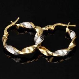 Elegante Twist-Creolen mit filigranem Greco-Design aus edlem 585 / 14K Bicolor Gold (Gelbgold und Weißgold)