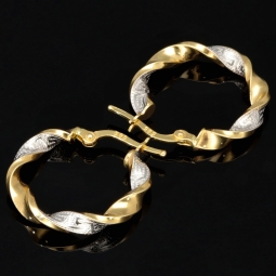Elegante Twist-Creolen mit filigranem Greco-Design aus edlem 585 / 14K Bicolor Gold (Gelbgold und Weißgold)