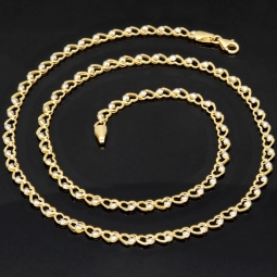 Funkelnde Goldkette für Damen in außergewöhnlichem Herz-Design aus hochwertigem Gold 585 / 14k (Bicolor Gelb- und Weißgold) ca. 50cm Länge, ca. 4mm