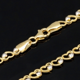 Funkelnde Goldkette für Damen in außergewöhnlichem Herz-Design aus hochwertigem Gold 585 / 14k (Bicolor Gelb- und Weißgold) ca. 50cm Länge, ca. 4mm