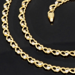 Funkelnde Goldkette für Damen in außergewöhnlichem Herz-Design aus hochwertigem Gold 585 / 14k (Bicolor Gelb- und Weißgold) ca. 50cm Länge, ca. 4mm