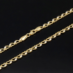 Funkelnde Goldkette für Damen in außergewöhnlichem Herz-Design aus hochwertigem Gold 585 / 14k (Bicolor Gelb- und Weißgold) ca. 50cm Länge, ca. 4mm