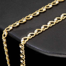 Funkelnde Goldkette für Damen in außergewöhnlichem Herz-Design aus hochwertigem Gold 585 / 14k (Bicolor Gelb- und Weißgold) ca. 50cm Länge, ca. 4mm