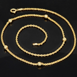 Außergewöhnliche Kordelkette mit dekorativen Goldkugeln in ca. 55cm Länge aus hochwertigem 14K 585 Gold ca. 2mm Breite