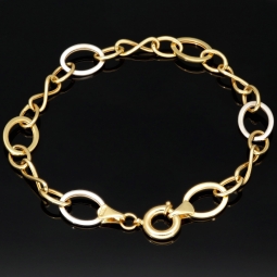 Edles Bicolor-Armband für Damen aus 14K 585 Gold (Gelb- und Weißgold) mit feiner Verarbeitung (ca. 21 cm Länge, ca. 1cm Breite)