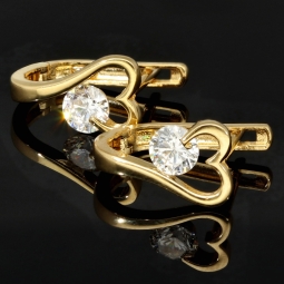 Gold-Ohrringe mit Herz-Design mit Zirkonia und englischem Verschluss aus massivem 585er 14K Gelbgold