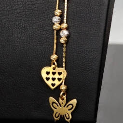 Glänzende Bicolor-Ohrhänger aus 14K 585 Gold (Gelbgold und Weißgold) mit Herz- & Schmetterlingsmotiv und Zirkoniabesatz