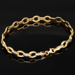 Funkelndes Armband aus 14K / 585er Bicolor Gold (Gelb- und Weißgold) in ca. 19 cm Länge, ca 6 mm Breite