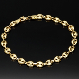 Funkelndes Bohnenarmband / Gold-Armband aus poliertem 585er Gold (14k Gelbgold), ca. 19 cm lang, ca. 5,5 mm