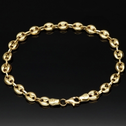 Funkelndes Bohnenarmband / Gold-Armband aus poliertem 585er Gold (14k Gelbgold), ca. 19 cm lang, ca. 5,5 mm