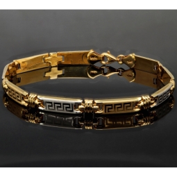 Trendiges Armband in Greco Design aus hochwertigem Bicolor 585er Gelb- und Weißgold (ca. 21cm Länge, ca. 6mm Breite)
