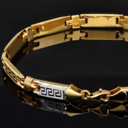 Trendiges Armband in Greco Design aus hochwertigem Bicolor 585er Gelb- und Weißgold (ca. 21cm Länge, ca. 6mm Breite)